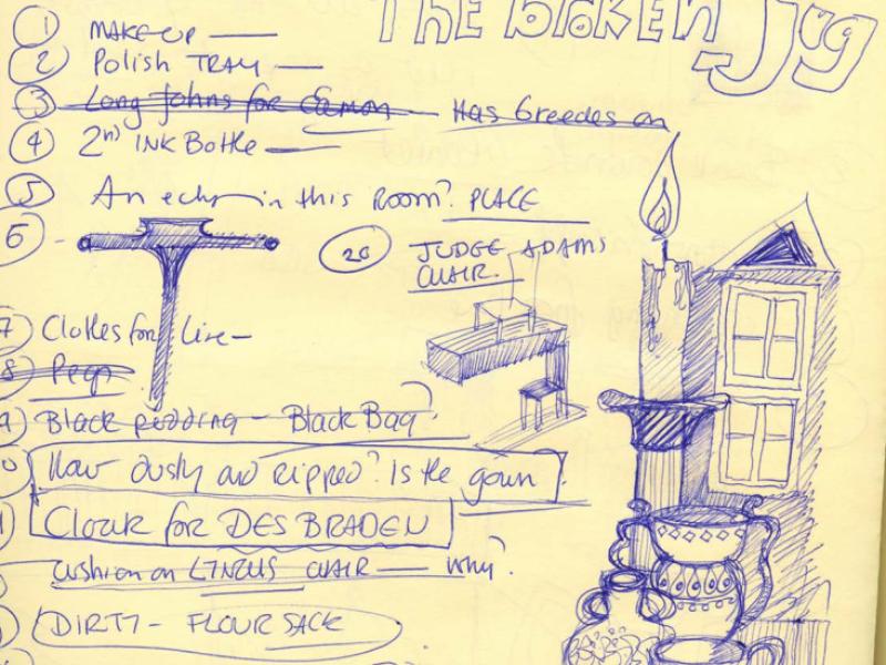 Manuscript notes and drawings on set and costume design by Joe Vaněk